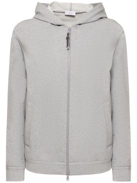 Brunello Cucinelli: Cotton jersey zip hoodie - Grey - women_0 | Luisa Via Roma