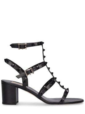 Valentino Garavani: 60mm Rockstud leather sandals - Black - women_0 | Luisa Via Roma