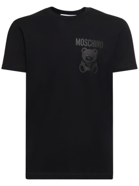 Moschino: T-shirt en coton biologique imprimé ourson - Noir - men_0 | Luisa Via Roma