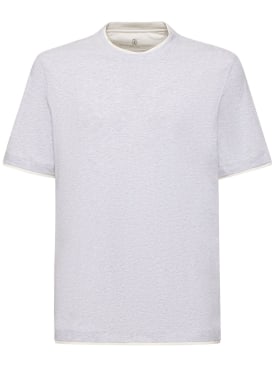 Brunello Cucinelli: T-shirt en jersey de coton - Gris - men_0 | Luisa Via Roma