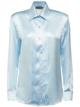 Tom Ford: Fluid charmeuse silk shirt - Light Blue - women_0 | Luisa Via Roma