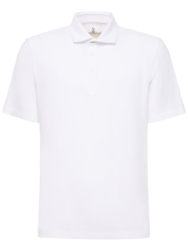Brunello Cucinelli: Camiseta polo de algodón piqué - Blanco - men_0 | Luisa Via Roma