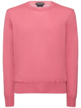Tom Ford: Sweater aus Baumwolle mit Beflockung - Flamingo - men_0 | Luisa Via Roma