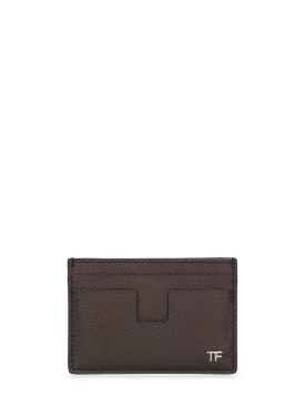 Tom Ford: Small grain Saffiano leather card case - Chocolate - men_0 | Luisa Via Roma