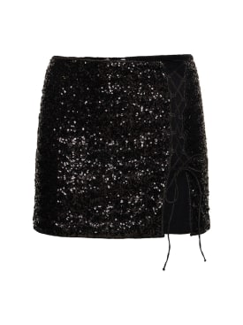 Oséree Swimwear: Paillettes sequined slit mini skirt - Black - women_0 | Luisa Via Roma