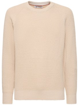 Brunello Cucinelli: Cotton knit crewneck sweater - Corda - men_0 | Luisa Via Roma