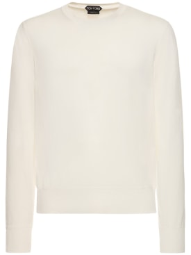 Tom Ford: Sweater aus Baumwolle mit Beflockung - Elfenbein - men_0 | Luisa Via Roma