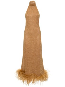 Oséree Swimwear: Lumière lurex long dress w/ feathers - Gold - women_0 | Luisa Via Roma