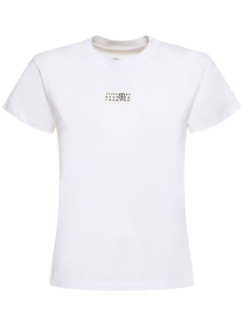 MM6 Maison Margiela: Cotton logo t-shirt - White - women_0 | Luisa Via Roma