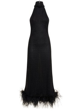 Oséree Swimwear: Lumière lurex long dress w/ feathers - Black - women_0 | Luisa Via Roma