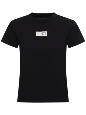 MM6 Maison Margiela: Camiseta de algodón con logo - Negro - women_0 | Luisa Via Roma