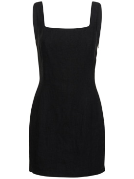 St. Agni: Square neck linen mini dress - Black - women_0 | Luisa Via Roma