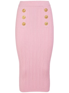 Balmain: Viscose knit midi skirt - Pink - women_0 | Luisa Via Roma