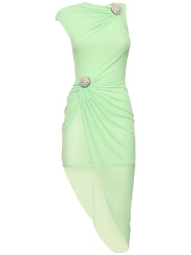 David Koma: Ruched mesh mini dress w/ embellishments - Green/Silver - women_0 | Luisa Via Roma
