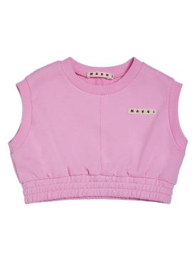 Marni Junior: Logo cotton crop sleeveless sweatshirt - Pink - kids-girls_0 | Luisa Via Roma