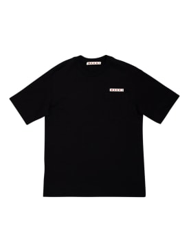 Marni Junior: Logo印花棉质平纹针织T恤 - 黑色 - kids-boys_0 | Luisa Via Roma