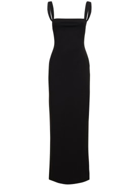 Solace London: Joni squared neckline crepe long dress - Black - women_0 | Luisa Via Roma