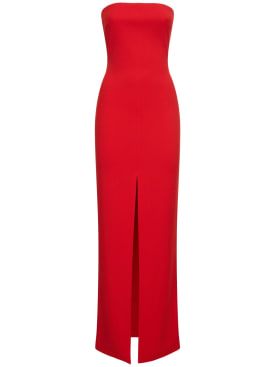 Solace London: Bysha crepe knit strapless long dress - Red - women_0 | Luisa Via Roma
