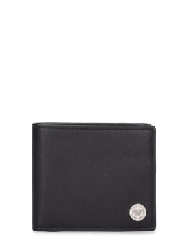 Versace: Portefeuille en cuir à logo - Noir/Argent - men_0 | Luisa Via Roma