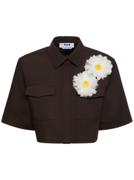 MSGM: Cotton blend crop shirt - Brown - women_0 | Luisa Via Roma