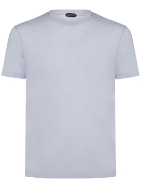 Tom Ford: Cotton blend crewneck t-shirt - Sky Blue - men_0 | Luisa Via Roma