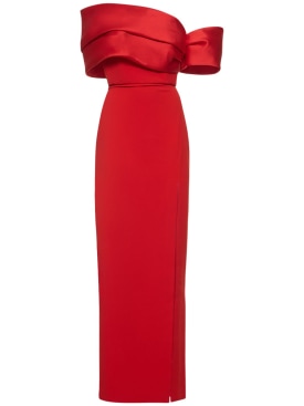 Solace London: Alexis satin & crepe long dress - Red - women_0 | Luisa Via Roma