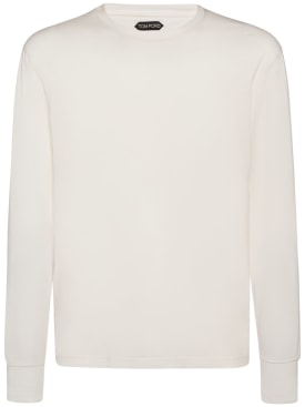 Tom Ford: T-Shirt aus Lyocell und Baumwolle mit Druck - Weiß - men_0 | Luisa Via Roma