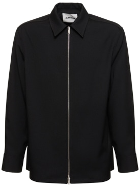 Jil Sander: Fine tech gabardine zipped shirt - Black - men_0 | Luisa Via Roma