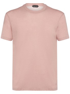 Tom Ford: T-shirt en coton mélangé à col ras-du-cou - Vieux Rose - men_0 | Luisa Via Roma