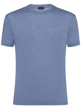Tom Ford: Cotton blend crewneck t-shirt - Denim - men_0 | Luisa Via Roma