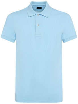 Tom Ford: Tennis cotton piquet polo - Pale Sky - men_0 | Luisa Via Roma