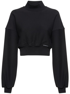 Alexander Wang: Cropped cotton turtleneck sweater - Washed Black - women_0 | Luisa Via Roma