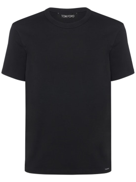 Tom Ford: T-shirt à col ras-du-cou en jersey de coton - Noir - men_0 | Luisa Via Roma