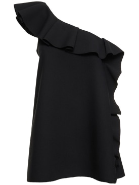 MSGM: One-shoulder ruffled mini dress - Black - women_0 | Luisa Via Roma