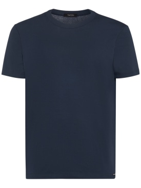 Tom Ford: T-shirt girocollo in jersey di cotone - Navy - men_0 | Luisa Via Roma