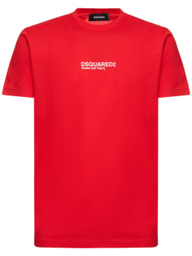 Dsquared2: Logo印花棉质平纹针织T恤 - 红色 - men_0 | Luisa Via Roma
