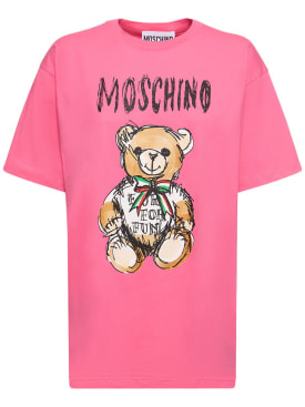 Moschino: T-shirt en jersey de coton à logo - Rose - women_0 | Luisa Via Roma