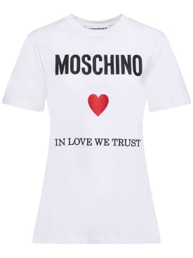 Moschino: Logo棉质平纹针织T恤 - 白色 - women_0 | Luisa Via Roma