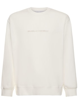 Brunello Cucinelli: Sweatshirt aus Baumwolle mit Logostickerei - Weiß - men_0 | Luisa Via Roma