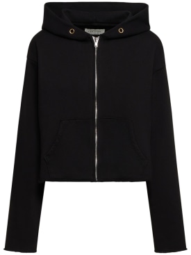 Les Tien: Cropped zip-up hoodie - Black - women_0 | Luisa Via Roma
