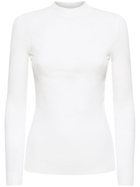 Alberta Ferretti: Ribbed stretch viscose sweater - White - women_0 | Luisa Via Roma