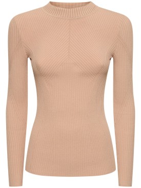 Alberta Ferretti: Ribbed stretch viscose sweater - Beige - women_0 | Luisa Via Roma