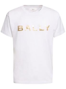 Bally: Camiseta de jersey de algodón con logo - Blanco - men_0 | Luisa Via Roma