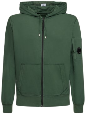 C.P. Company: Light fleece zipped hoodie - Duck Green - men_0 | Luisa Via Roma