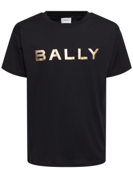 Bally: Logo棉质平纹针织T恤 - 黑色 - men_0 | Luisa Via Roma