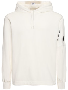 C.P. Company: Sweat-shirt en polaire de coton léger à capuche - Gauze White - men_0 | Luisa Via Roma