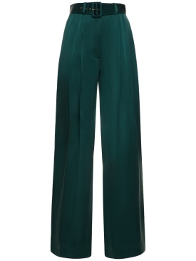 Zimmermann: Silk satin tuck pants - Green - women_0 | Luisa Via Roma