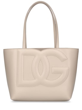 Dolce&Gabbana: Petit sac cabas en cuir à logo DG - Ivory - women_0 | Luisa Via Roma