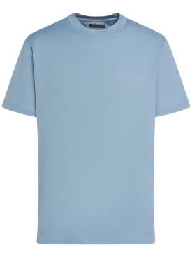 Loro Piana: T-shirt à col ras-du-cou en jersey de coton - Bleu Clair - men_0 | Luisa Via Roma
