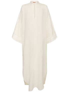 Ermanno Scervino: Linen long sleeve caftan dress - White - women_0 | Luisa Via Roma
